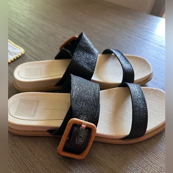 Dolce Vita Genzel Slides Flat Sandals Black Slide on Woven Women’s size 8 New - Picture 2 of 6